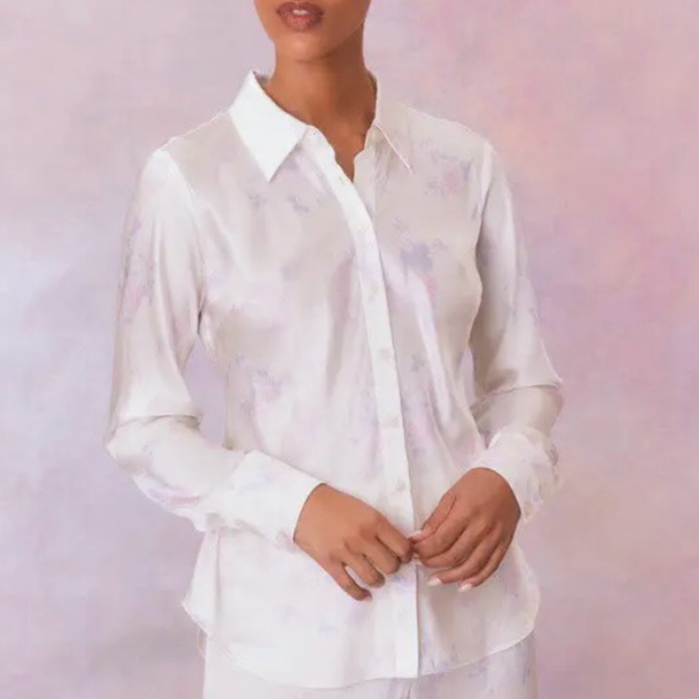 LoveShackFancy White Floral Silk Shirt Quintenette Top size 0